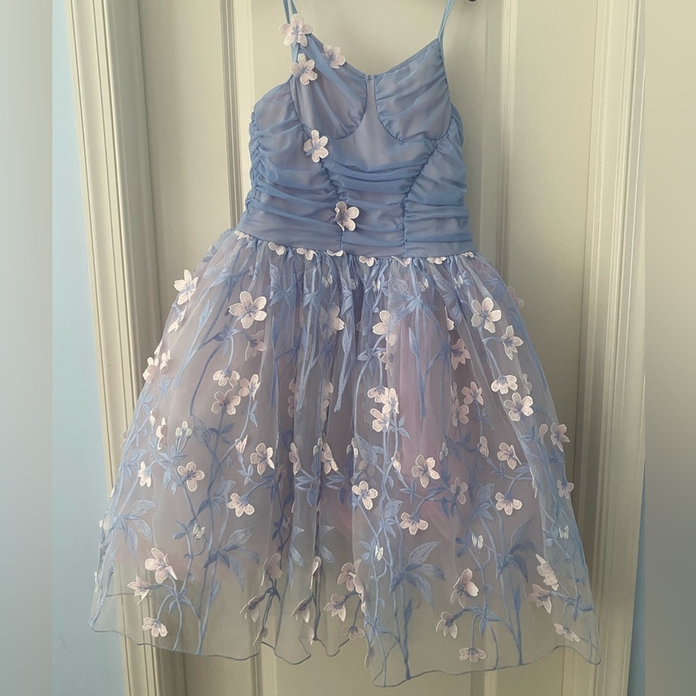 Blue and pink floral ballet costume